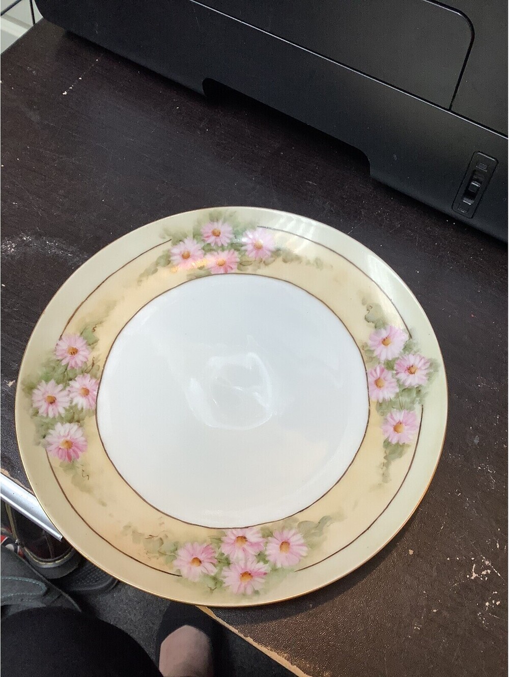 Nippon Plate Antique  Hand Painted  Pink  Daisies Gold 8 1/4”